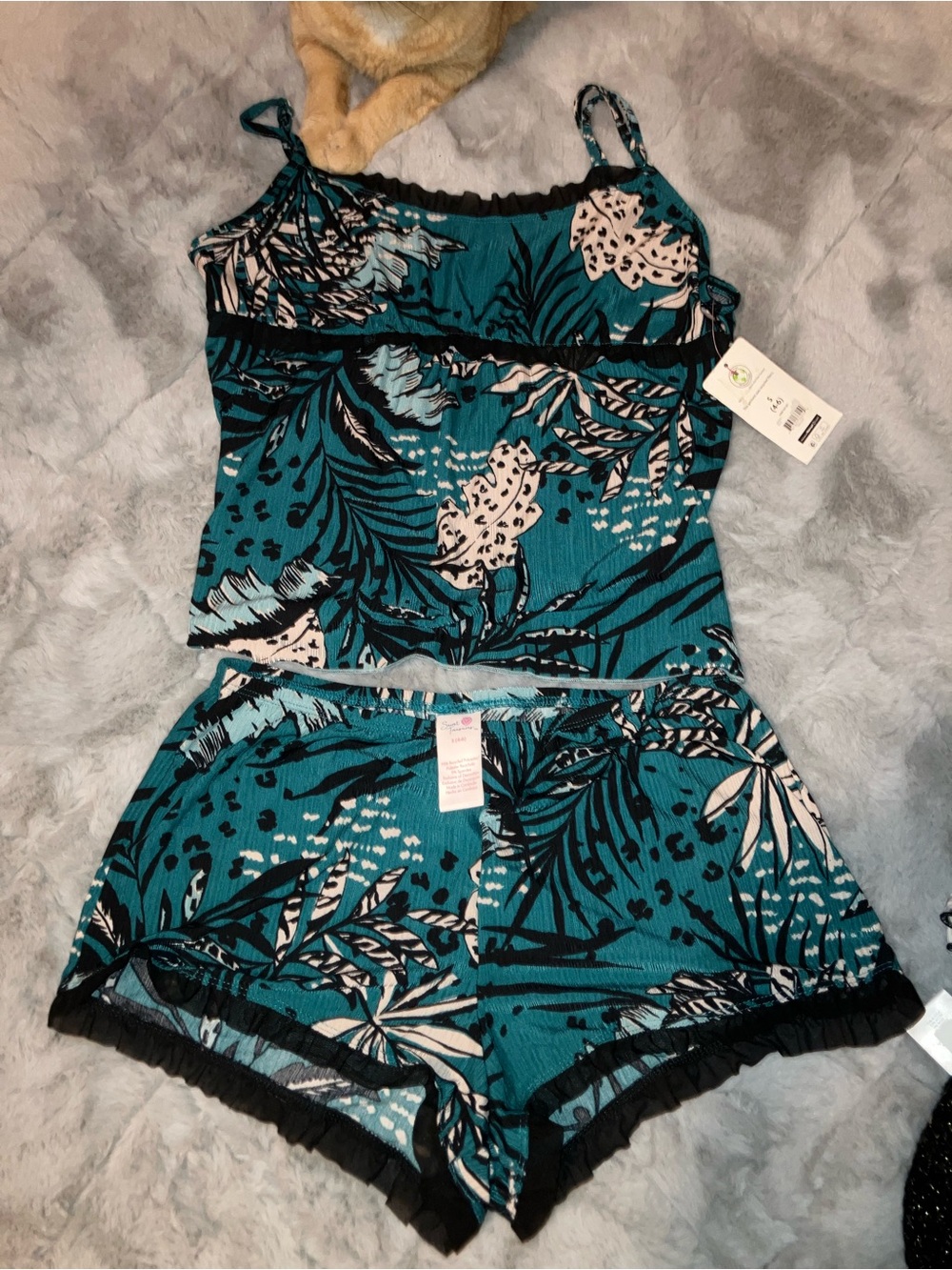 Teal Floral Print Cami & Shorts Sleep Set - Picture 2 of 2